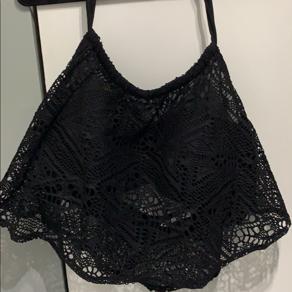Black lace halter bikini top
